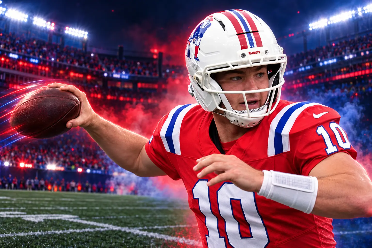 Drake Maye five touchdowns Patriots beat Raiders