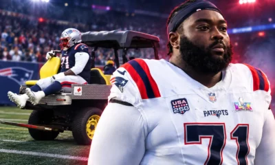 Mike Onwenu broken ankle carted off Patriots